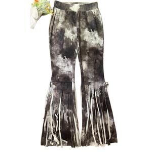 NEW WAY faux suede fringe bell bottoms in tie dye